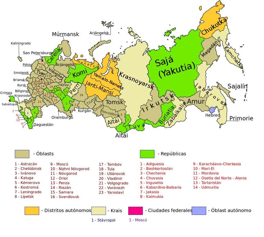 Mapa de Rusia, El mapa de Rusia en la actualidad